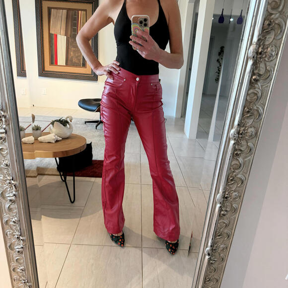 Revice Denim Red Flare Faux Leather Pants Size 29 - Picture 1 of 12